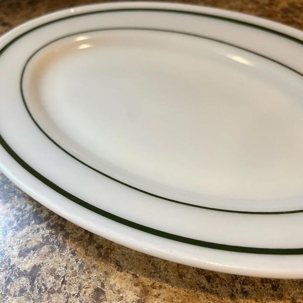 Vintage PYREX Tableware 11.5” Serving Platter Green Ring Pattern